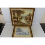 A gilt framed oil on canvas landscape scene, signed lower left Cafieri,