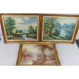 Three framed oil on canvas landscape scenes,