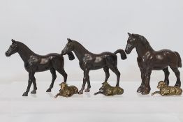 6 x bronze and horse and sheep figures. Some appear in different sizes. Largest is 9 cm (l).