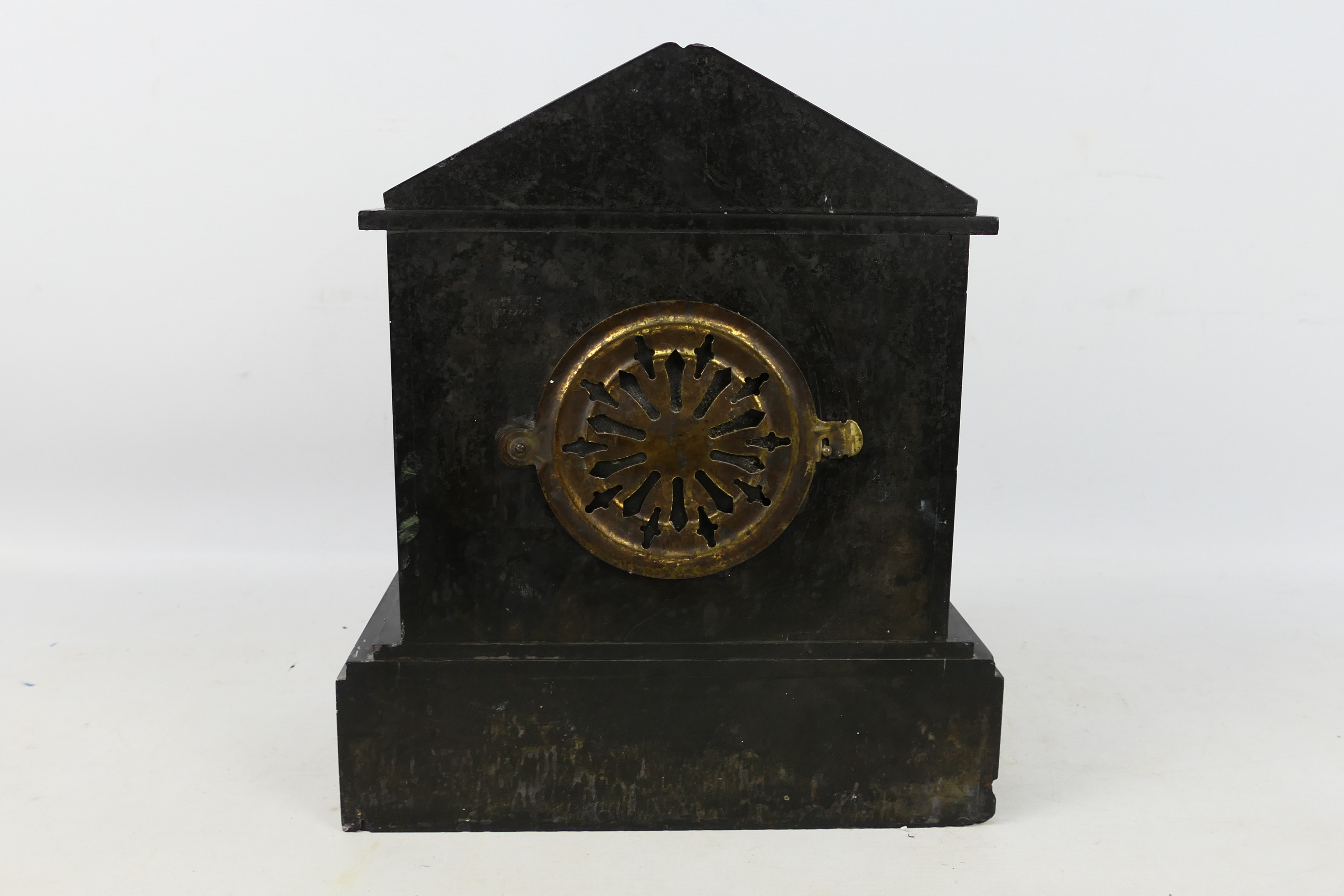 A late 19th or early 20th century black marble cased mantel clock by Ansonia, - Image 4 of 5