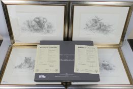 David Shepherd - A Soloman & Whitehead portfolio of four limited edition prints of pencil drawings,
