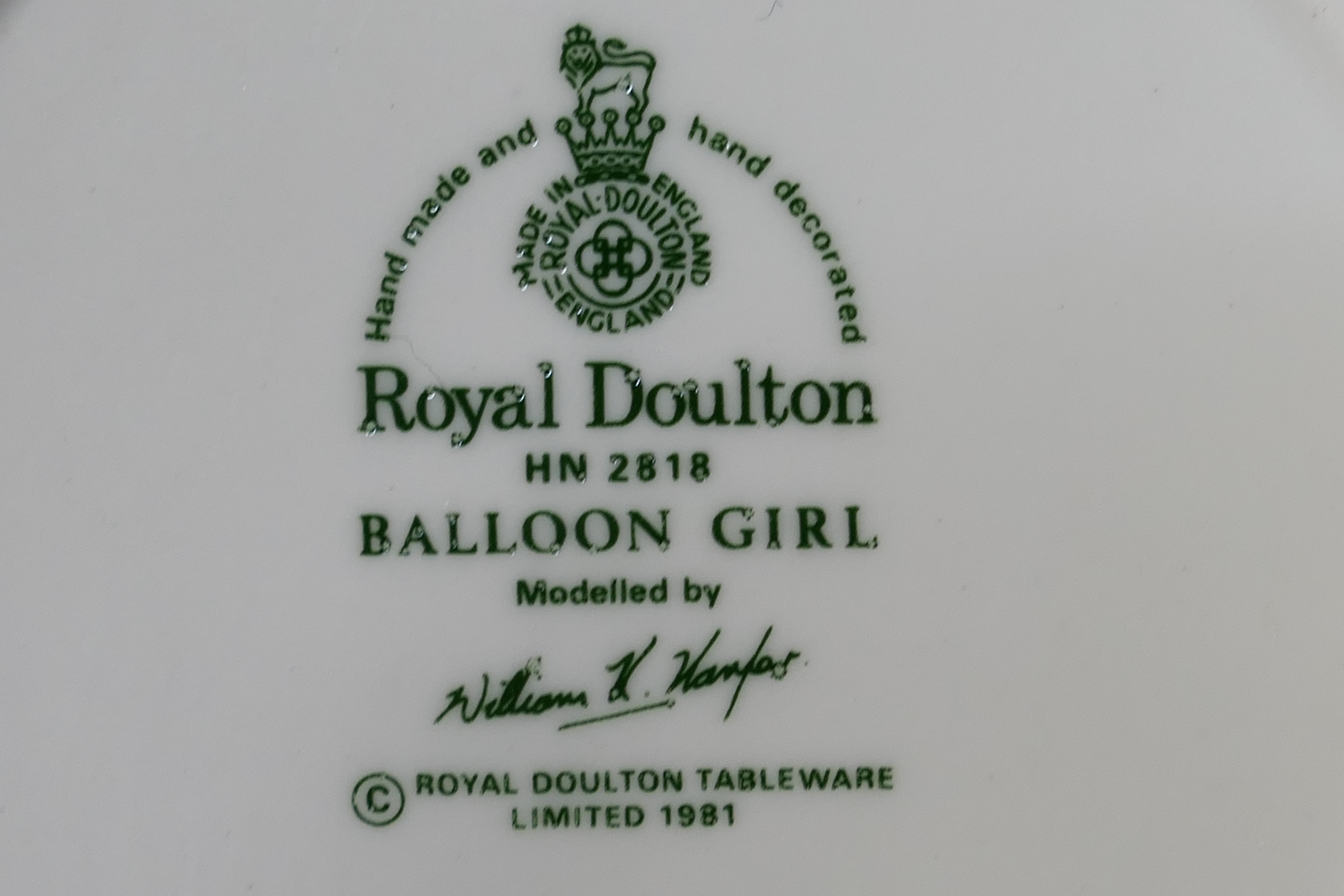 Two Royal Doulton figures comprising # HN2818 Balloon Girl (boxed) and # HN2678 The Carpenter (in - Image 5 of 6