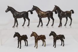 5 x bronze horse figures. All in similar sizes. Largest is 9 cm (l). Appear in good condition.