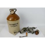 Vintage kitchenalia and a large stoneware jug marked Gaymers Cider, 42 cm (h).