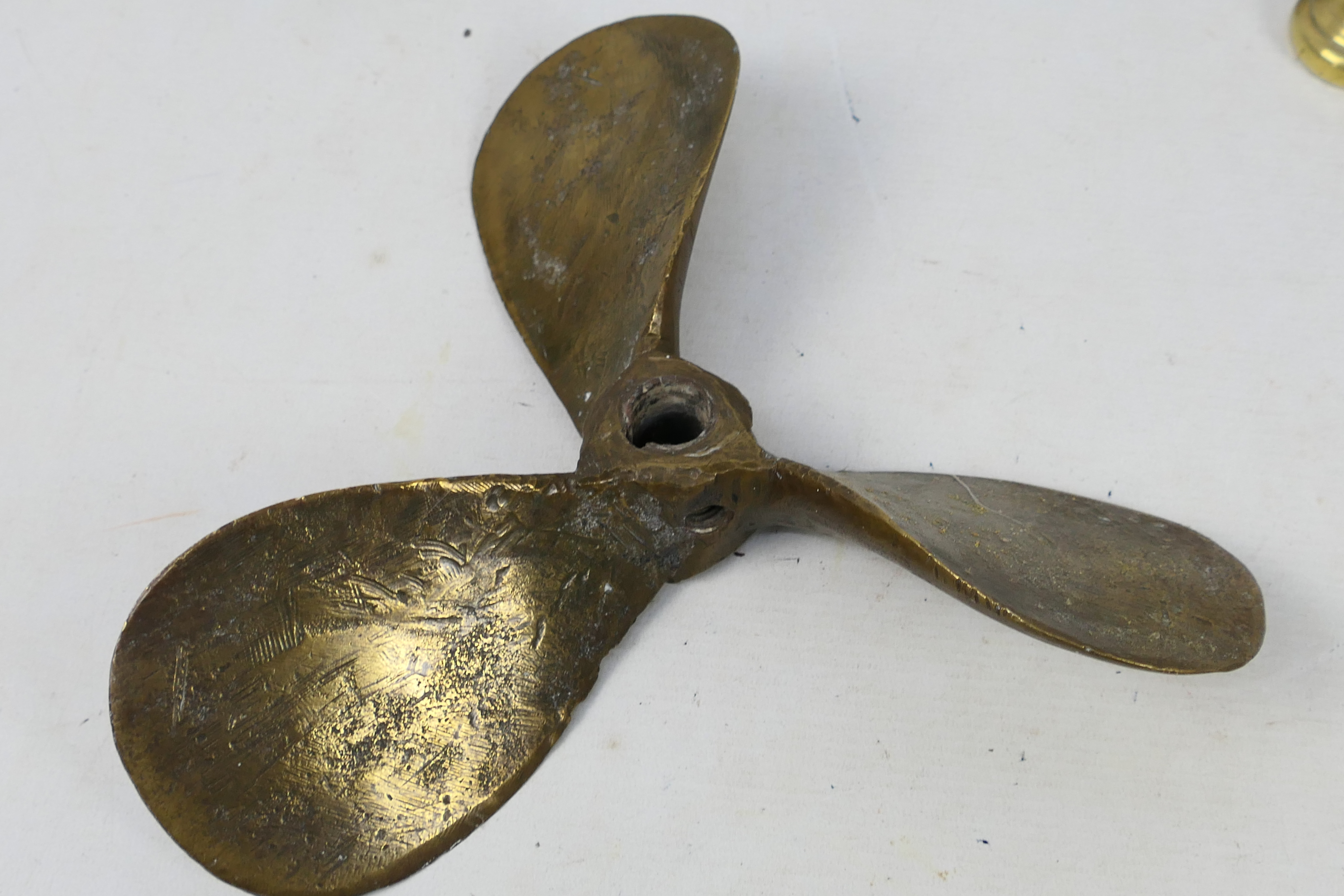 A brass propeller, brass weights and a vintage Schweppes soda syphon. - Image 5 of 8