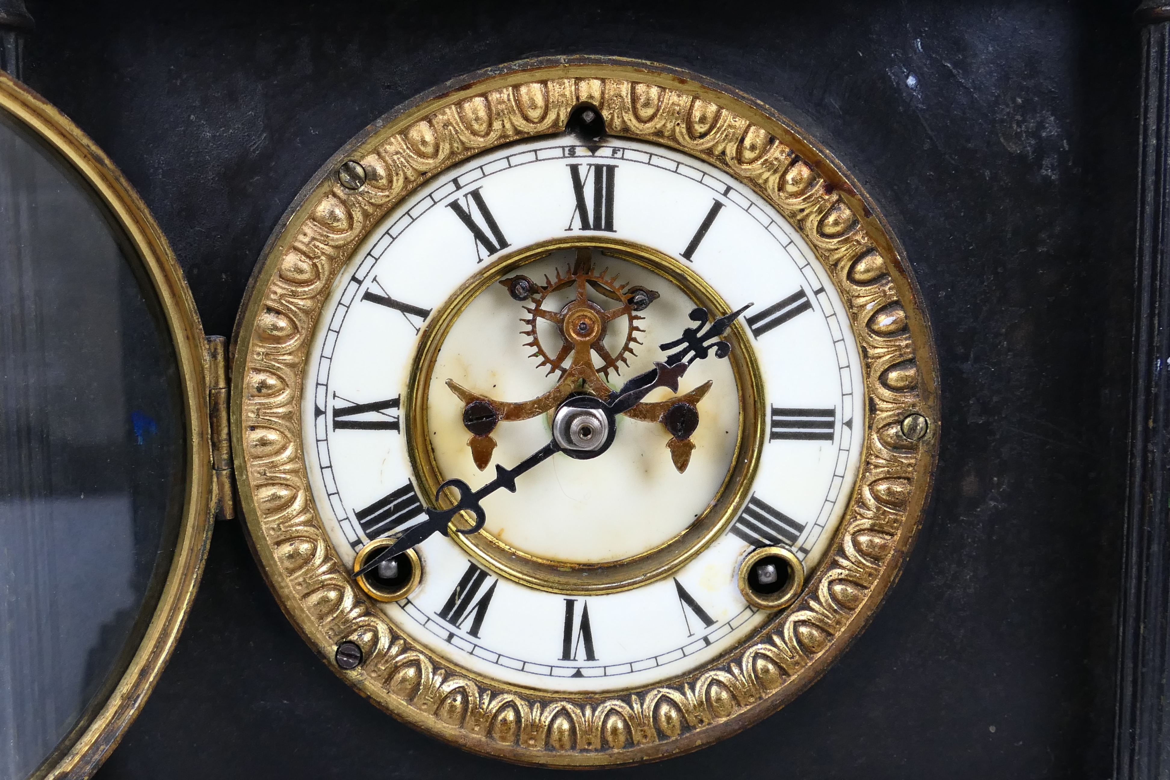 A late 19th or early 20th century black marble cased mantel clock by Ansonia, - Image 2 of 5