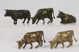 5 x bronze bull figures. All in similar sizes. Largest is 7 1/2 cm (l).