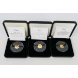 Three gold coins comprising two Tristan da Cunha 9 carat gold crowns,