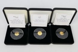 Three gold coins comprising two Tristan da Cunha 9 carat gold crowns,