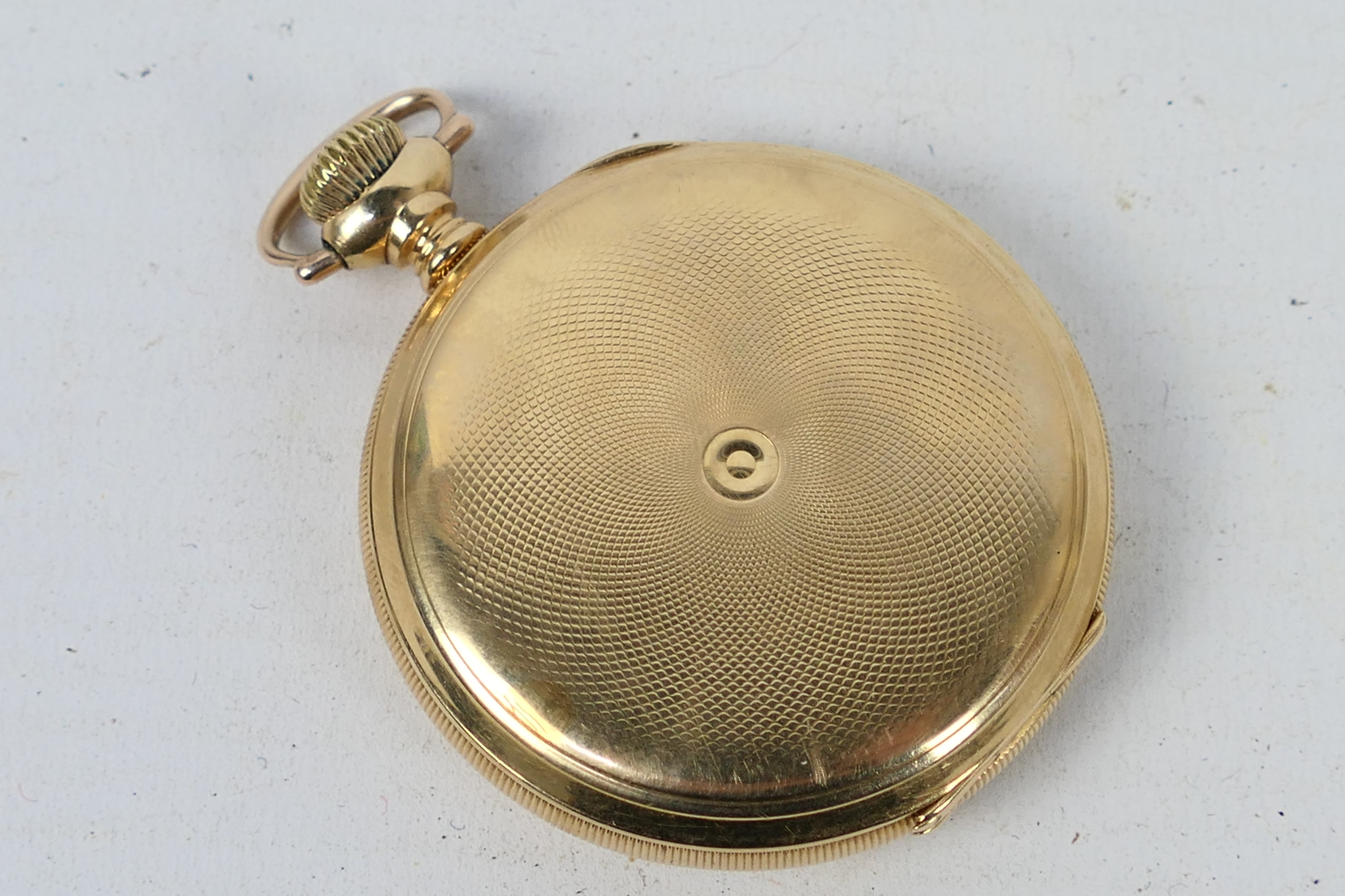 A mid-purity yellow metal cased pocket watch, the case stamped 14K, the dust cover stamped . - Image 5 of 9