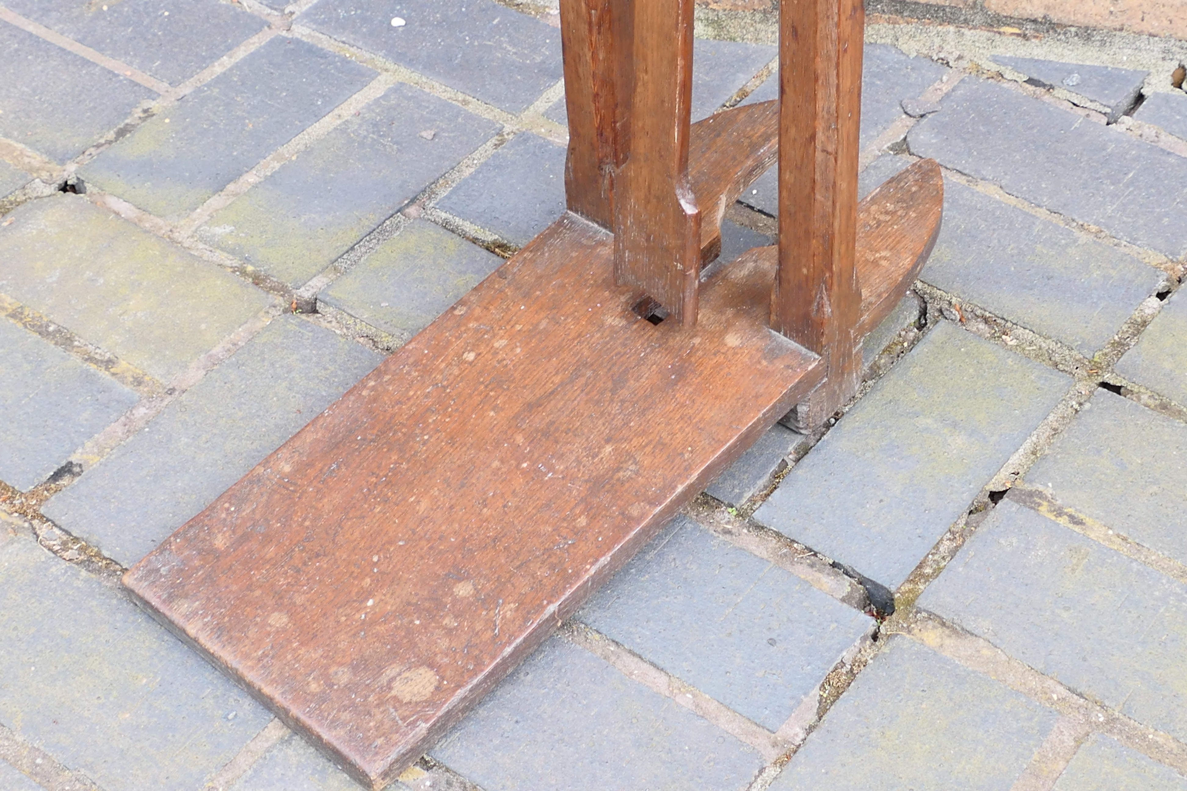 An oak boot jack with two handled top with twin columns and carved recess for boot heel, - Image 4 of 4