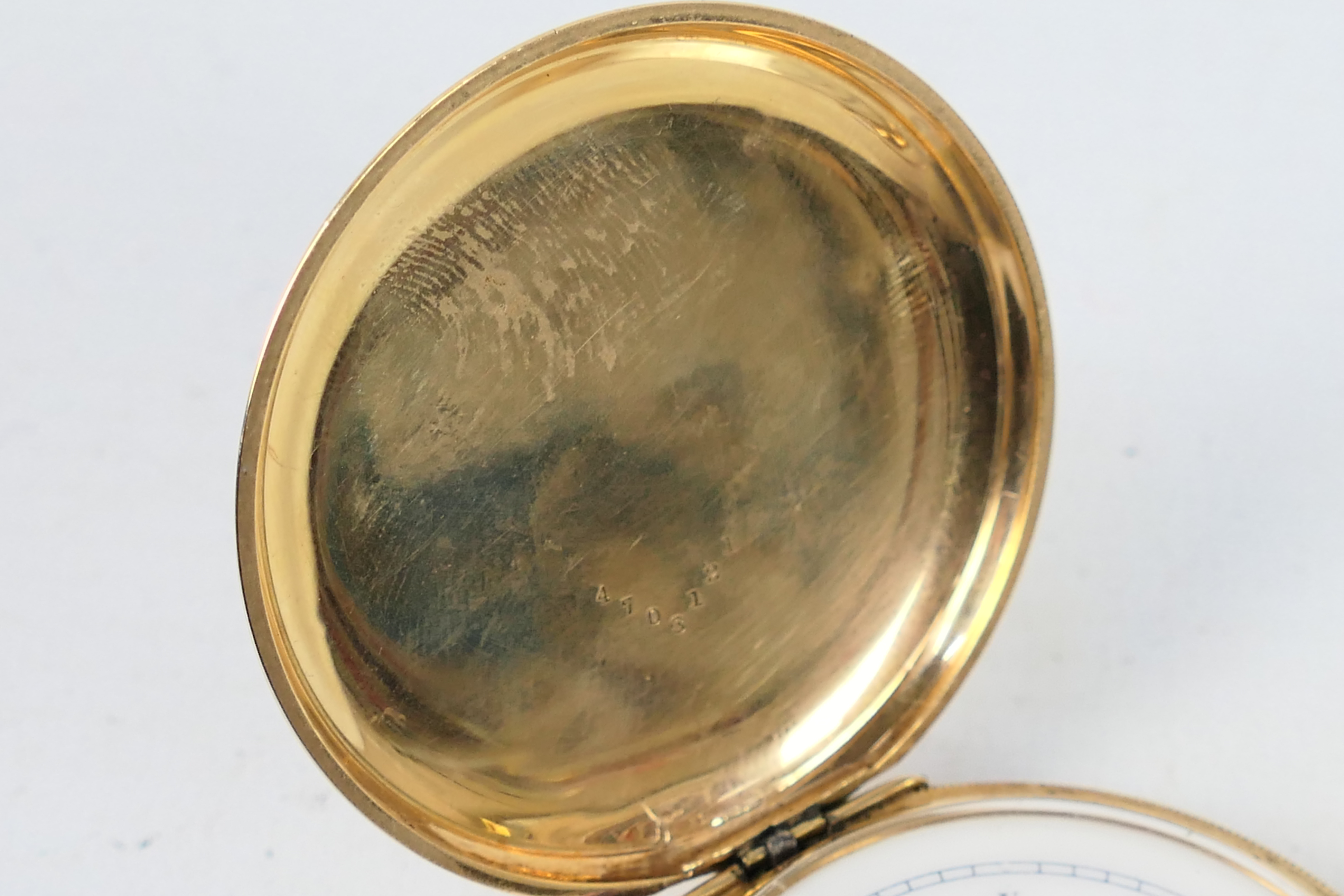 A mid-purity yellow metal cased pocket watch, the case stamped 14K, the dust cover stamped . - Image 3 of 9