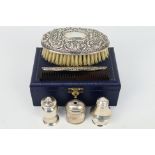 Silver Group - Lot to include silver mounted dressing table items, contained in case,