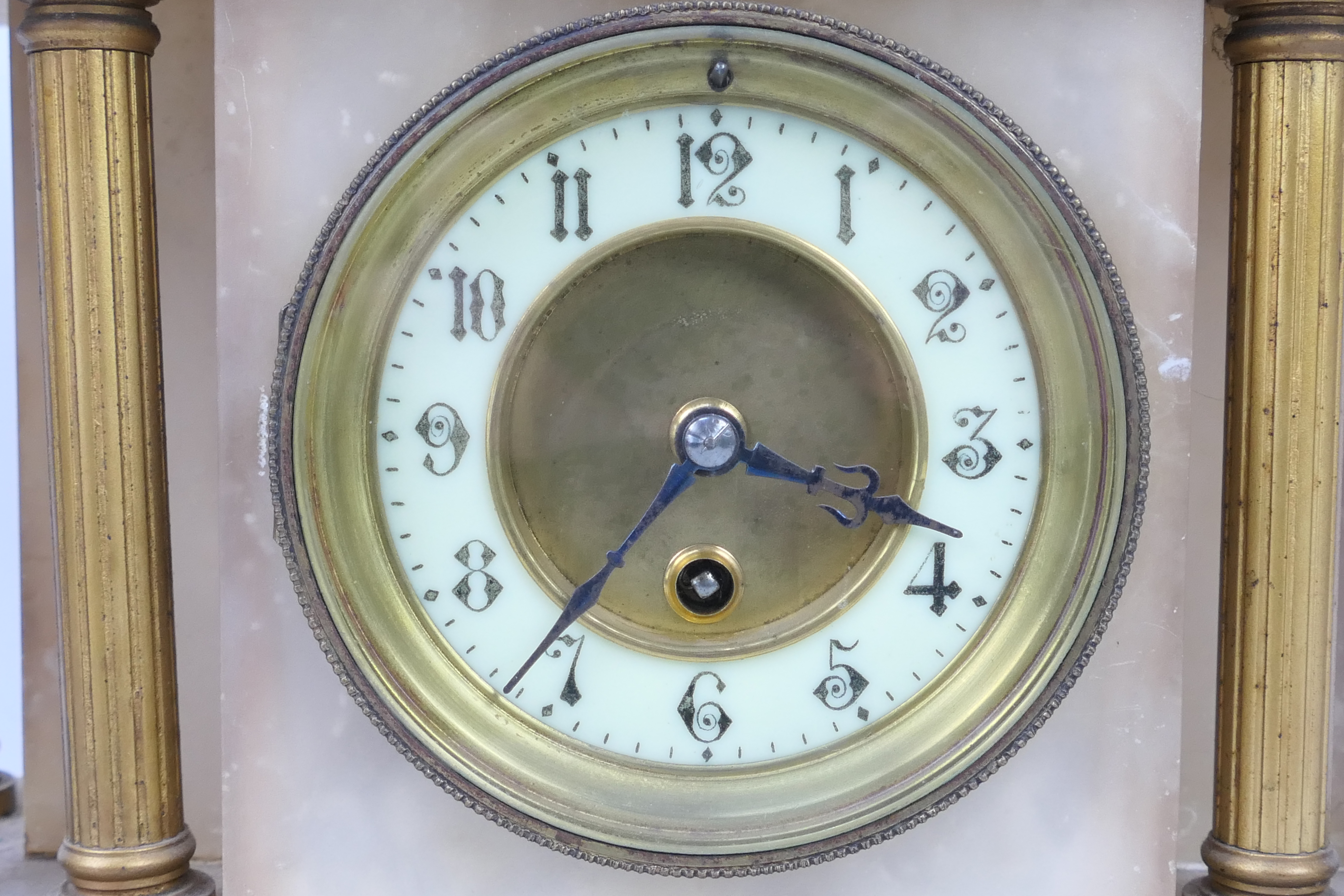 A mantel clock of architectural form, Arabic numerals to a white chapter ring, - Image 2 of 6