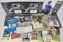 Mixed football memorabillia including signed photographs, Euro 96 commemorative medal, tickets,
