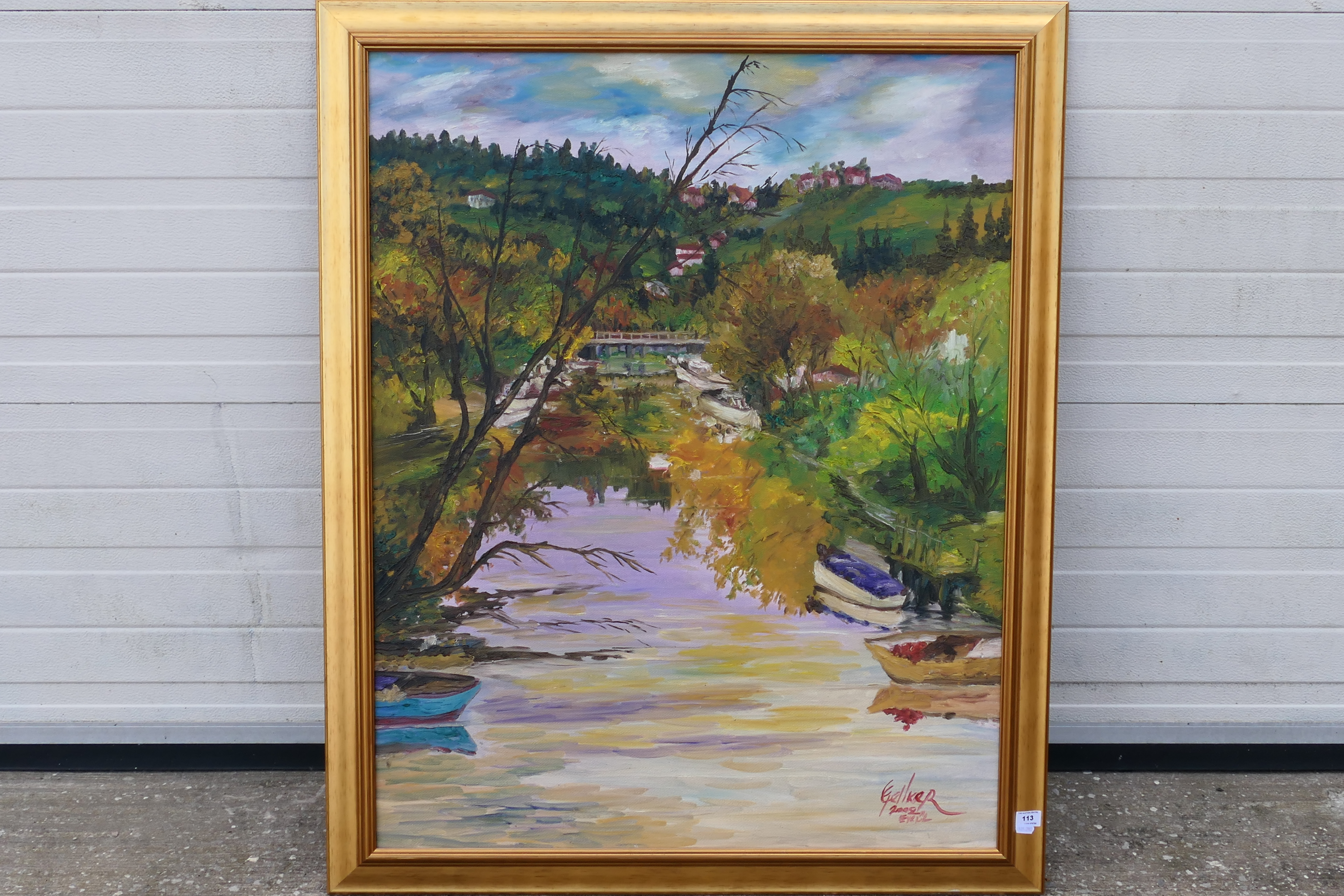 A large oil on canvas landscape scene de - Image 2 of 3
