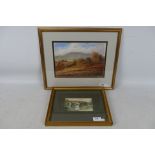 Two landscape scenes, one in gouache ent