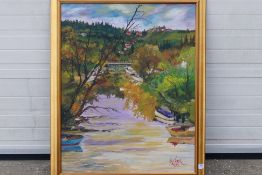 A large oil on canvas landscape scene de