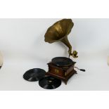 His Master's Voice - Sound Box. A vintage, hand crank Gramophone with Ten '78' records included.