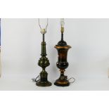 Two table lamps, one with Oriental style decoration, largest approximately 96 cm (h).