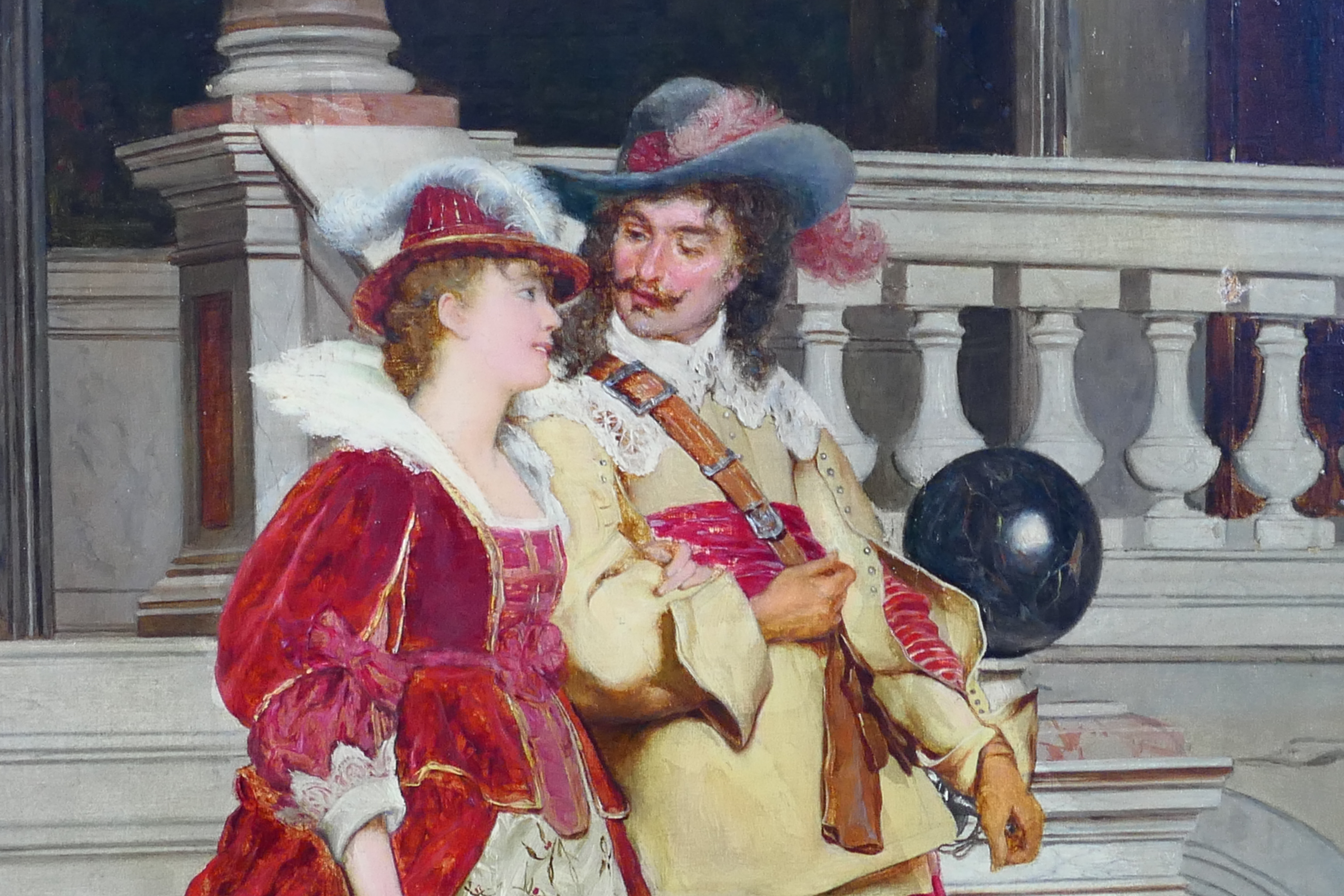 Attributed to Georges Croegaert (Belgian 1848 - 1923), oil on canvas depicting a courting couple, - Image 3 of 6