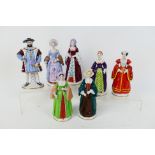 A set of seven Sitzendorf porcelain figures comprising Henry VIII and his six wives,