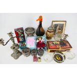 Lot to include plated ware, breweriana, Wade Whimsies and other.