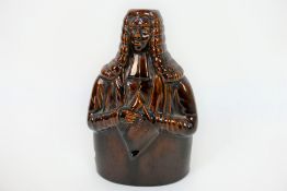 Brougham Reform Cordial stoneware flask, modelled as Lord Brougham holding a scroll,