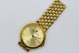 A gentleman's Pierre Cardin quartz wrist watch with seconds sweep and date aperture on gilt mesh