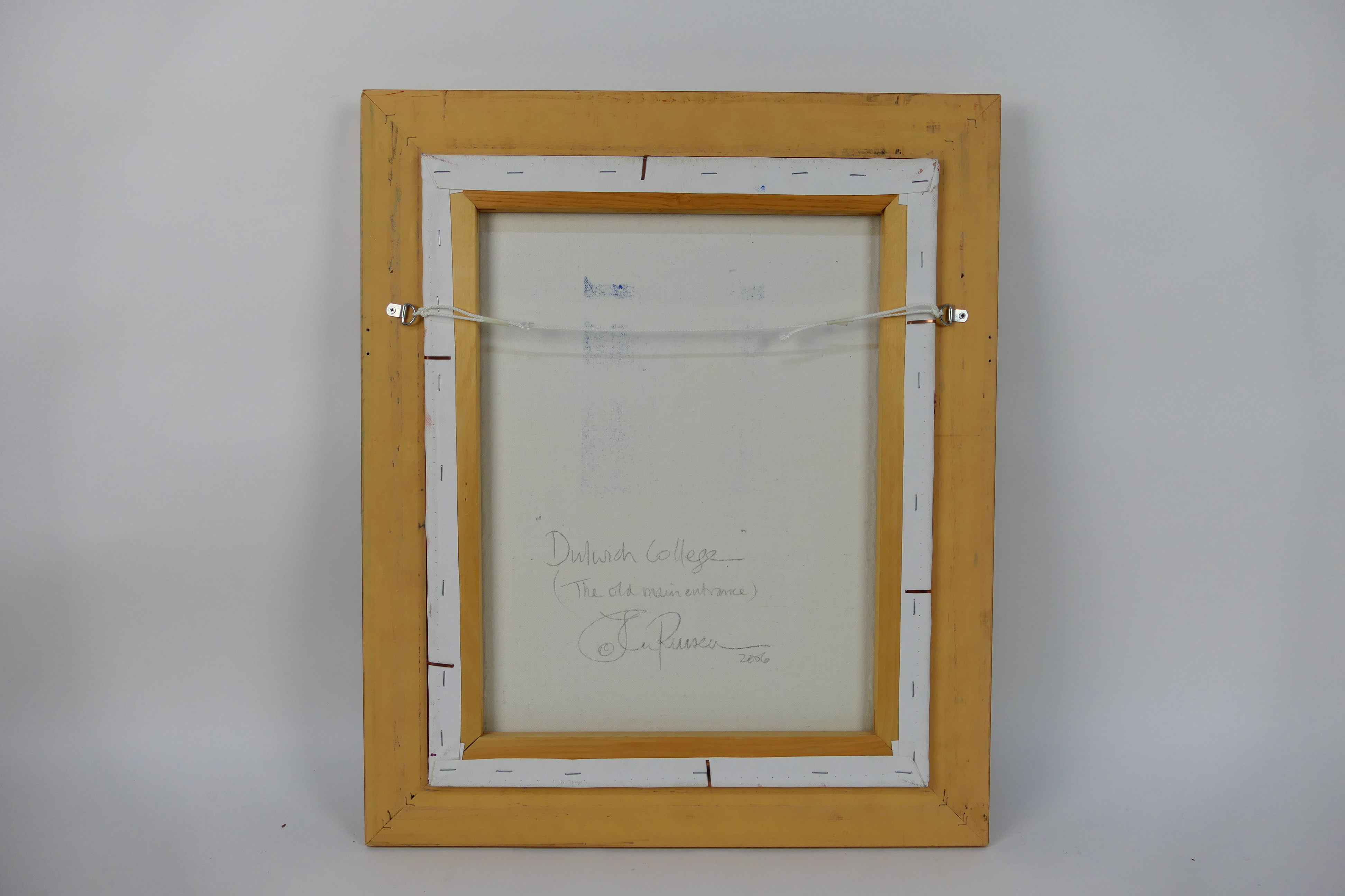 A framed oil on canvas depicting Dulwich College, signed lower right by the artist Jack Russell, - Image 4 of 4