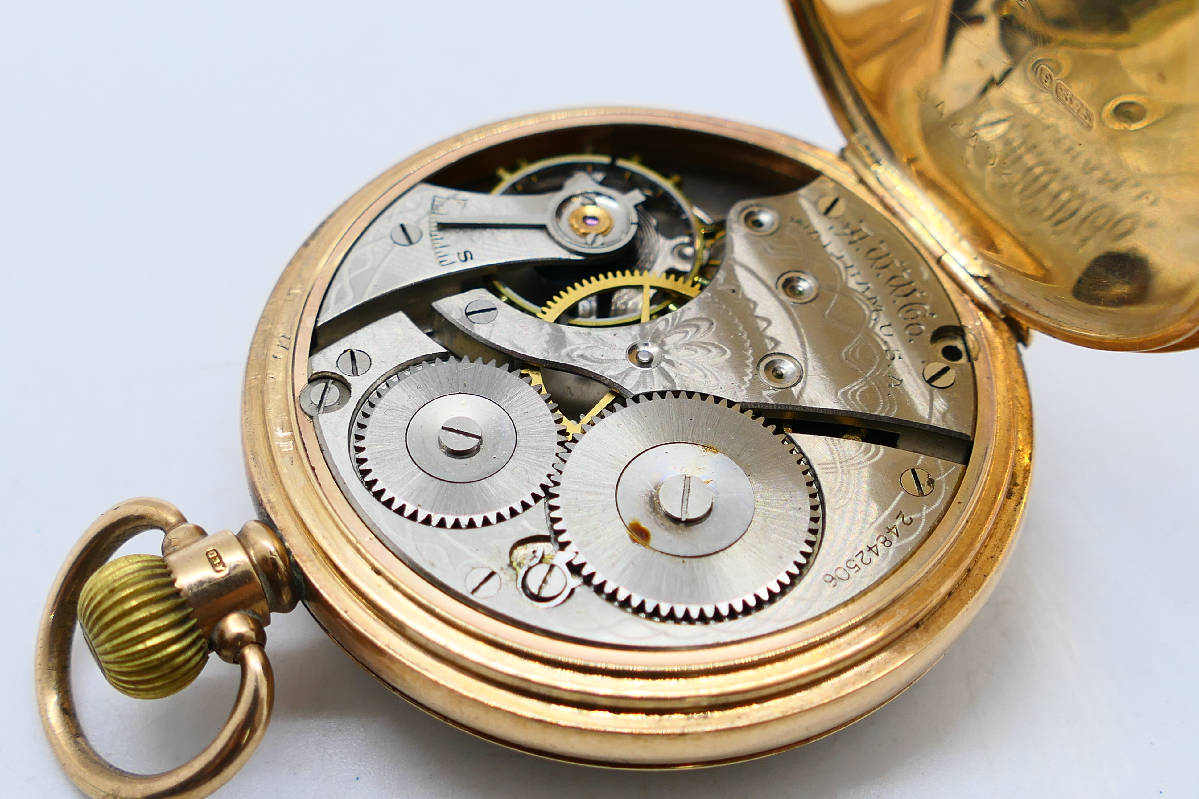 A 9ct rose gold cased open face pocket watch by Waltham, - Image 8 of 8