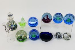 Paperweights, scent bottle and similar to include Caithness.