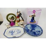 Ceramics to include Delft, lady figures by Royal Doulton, Royal Worcester and other,