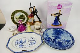 Ceramics to include Delft, lady figures by Royal Doulton, Royal Worcester and other,
