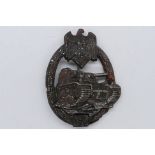 A World War Two (WW2 / WWII) style Panzer Assault Badge for 50 engagements, unmarked to the reverse.