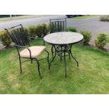 Bents Garden Table - a wrought iron circular bistro garden table with two matching chairs and