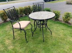 Bents Garden Table - a wrought iron circular bistro garden table with two matching chairs and
