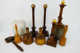 Masonic Interest - Lot to include a pair of columns, mallets, carved stone blocks and other.