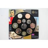 A Royal Mint Brilliant Uncirculated Coin Collection set for 2009 including Kew Gardens 50p.