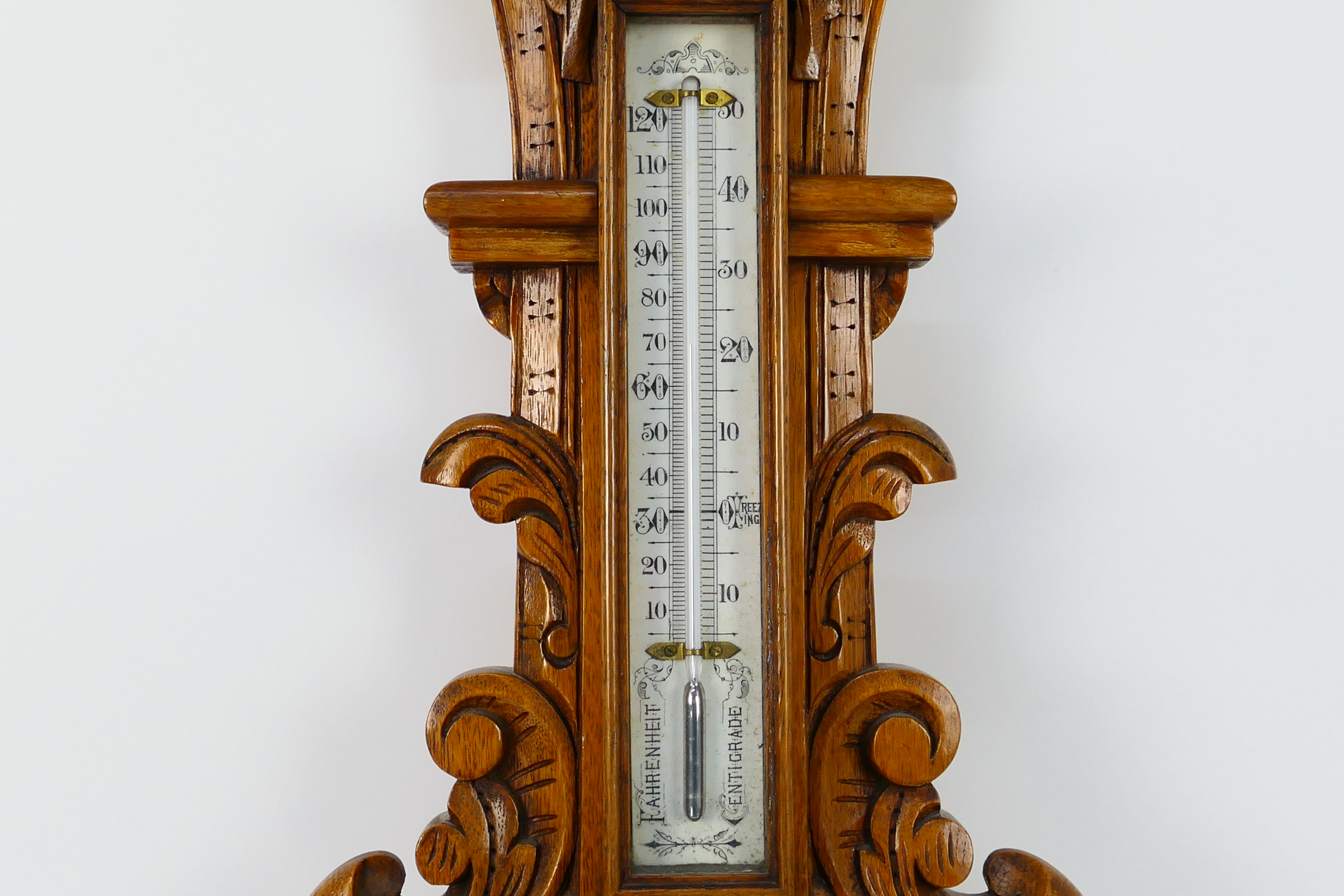 An oak cased banjo barometer / thermometer, 88 cm (h). - Image 3 of 3