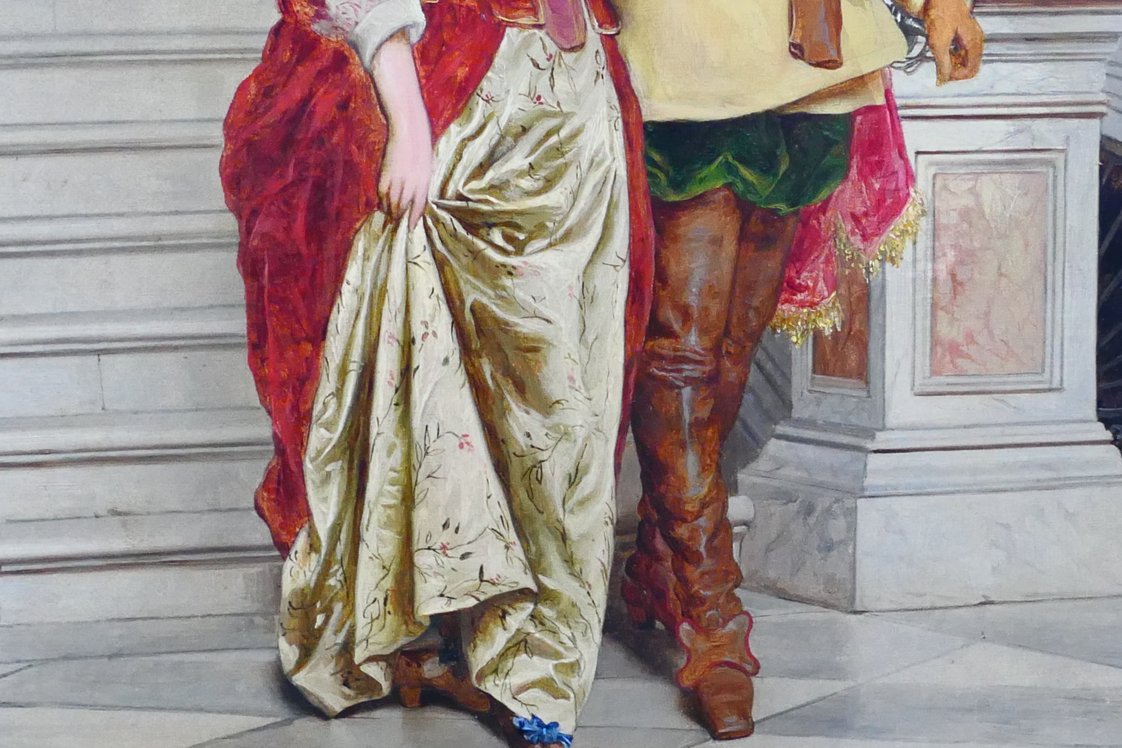 Attributed to Georges Croegaert (Belgian 1848 - 1923), oil on canvas depicting a courting couple, - Image 4 of 6