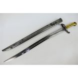 An 1842 pattern French carbine rifle bayonet with ribbed brass hilt,