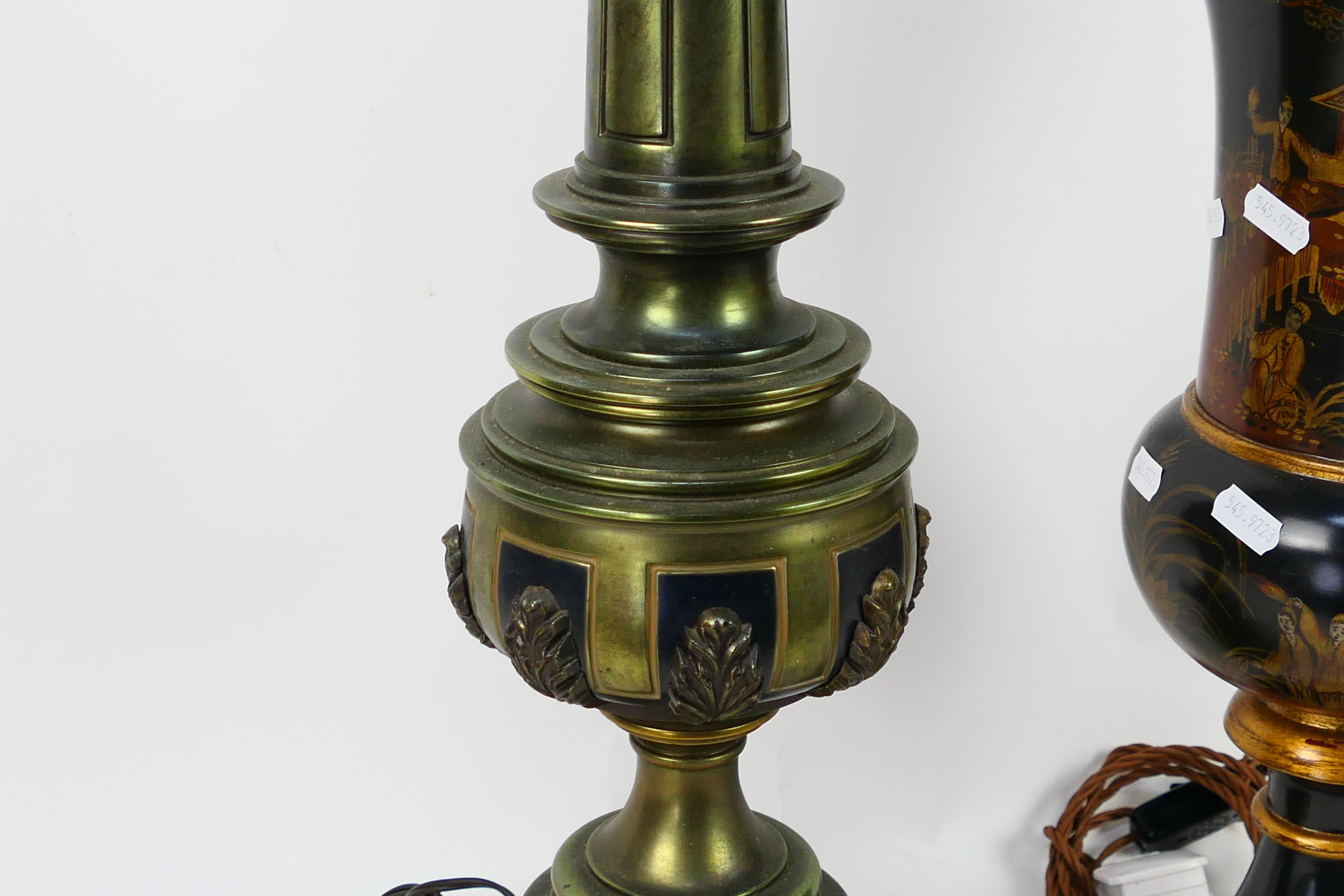 Two table lamps, one with Oriental style decoration, largest approximately 96 cm (h). - Image 3 of 7