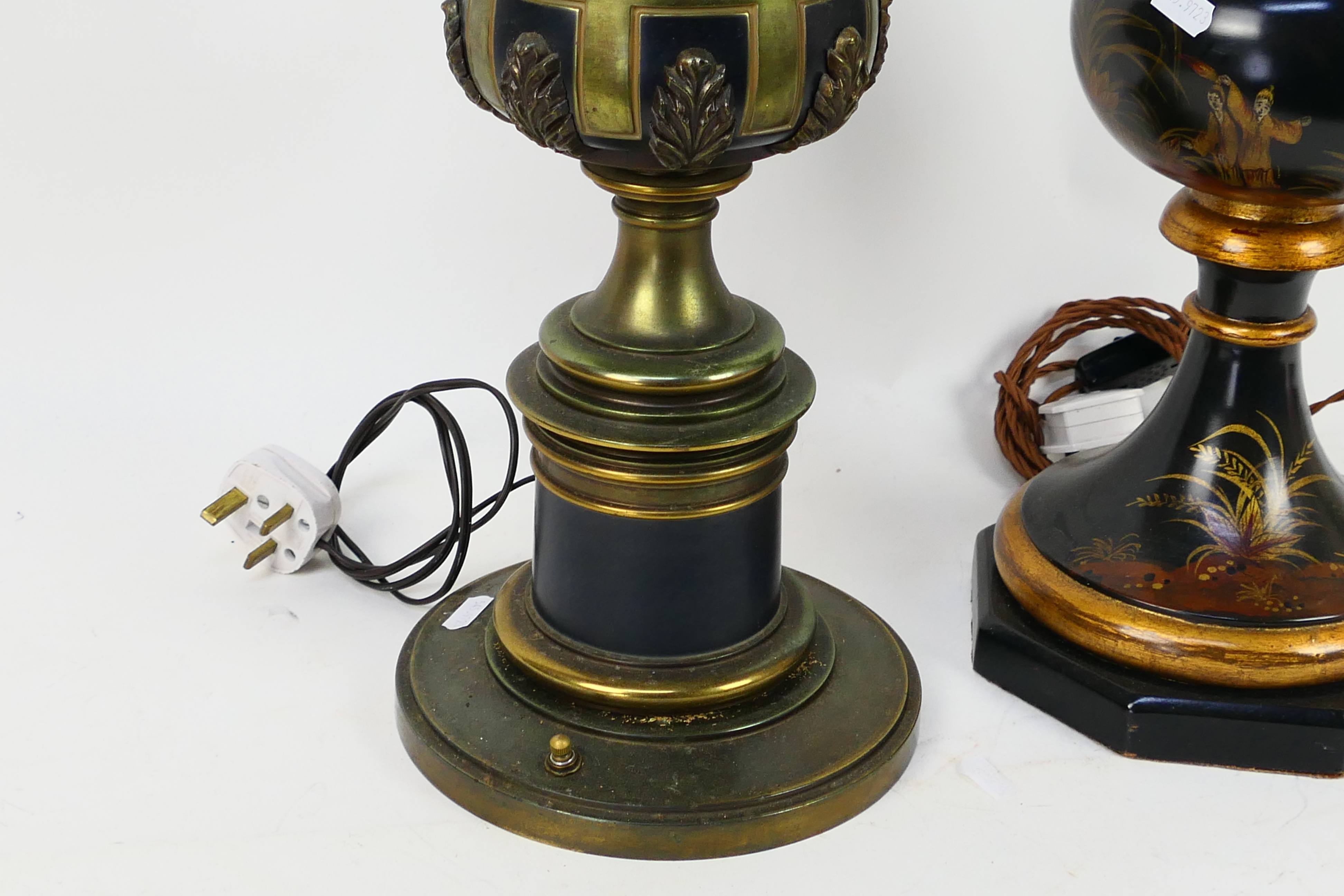 Two table lamps, one with Oriental style decoration, largest approximately 96 cm (h). - Image 2 of 7