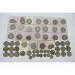 A collection of silver content UK coins to include Half Crowns, Florins,