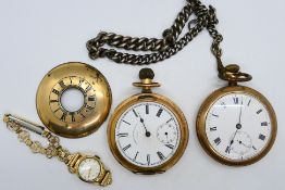 Two gold plated pocket watches comprising an open faced example,