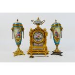 A French late 19th/ early 20th century ormolu clock garniture,