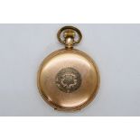 A gold plated full hunter pocket watch, Roman numerals to a white dial with subsidiary seconds dial,