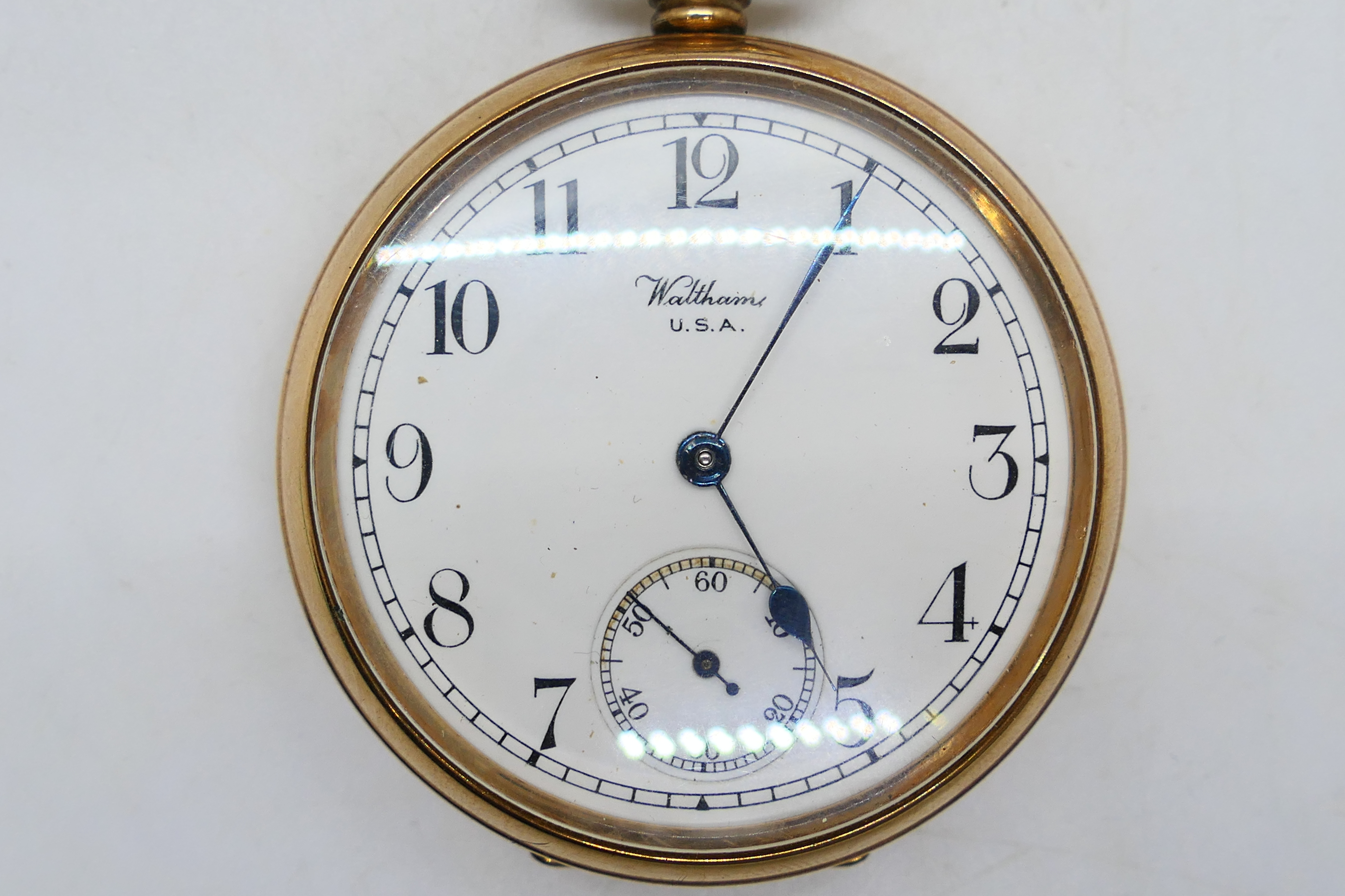 A 9ct rose gold cased open face pocket watch by Waltham, - Image 2 of 8