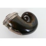 A 19th century Scottish ram's horn snuff mull, the white metal hinged lid set with central stone,